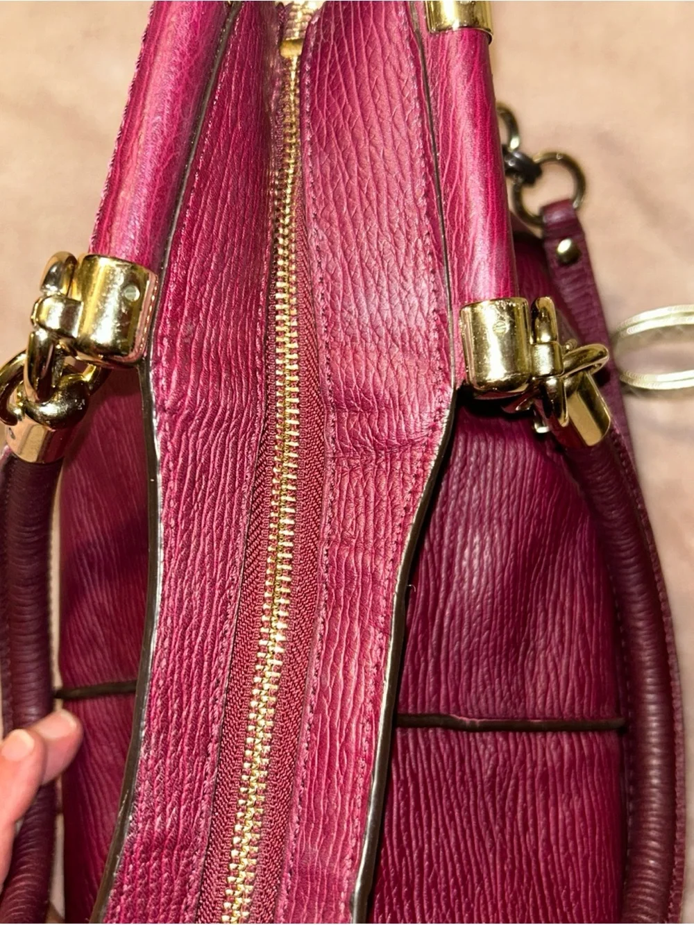 Coach Pebbled Leather Shoulder Bag in Berry with Gold Hardware